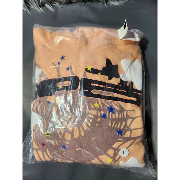 Men's Sp5der worldwide PULL OVER Hoodie - LARGE - light orange - Picture 3 of 6